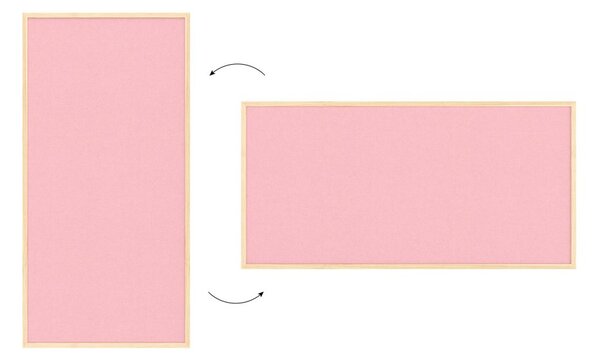 Textilní (plstěná) tabule 120 × 60 cm, růžové, v lakovaném dřevěném rámu, TFPINK126P