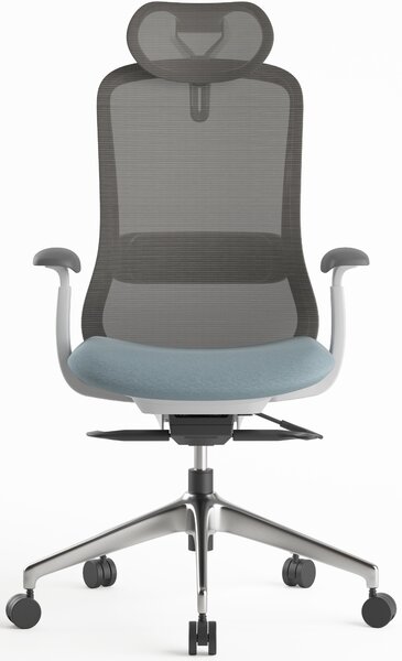 Ergonomická kancelářská židle MERCURY BESSEL ŠEDÝ PLAST, MODRÁ – pohodlné sezení