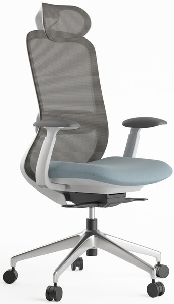 Ergonomická kancelářská židle MERCURY BESSEL ŠEDÝ PLAST, MODRÁ – pohodlné sezení