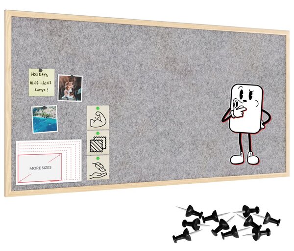 Textilní (plstěná) tabule 120 × 60 cm, světlé šedá, v lakovaném dřevěném rámu, TFLIGHTG126G
