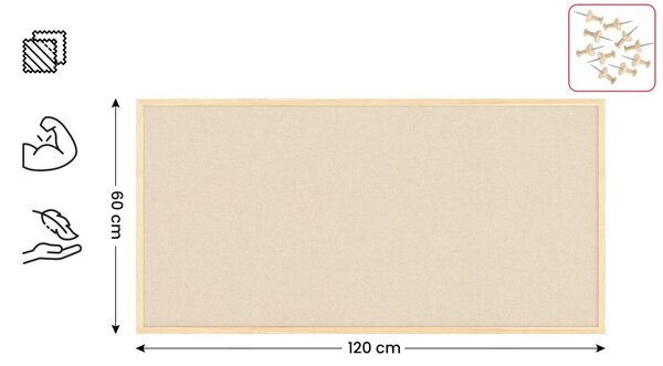 Textilní (plstěná) tabule 120 × 60 cm, camel, v lakovaném dřevěném rámu, TFCAMEL126C