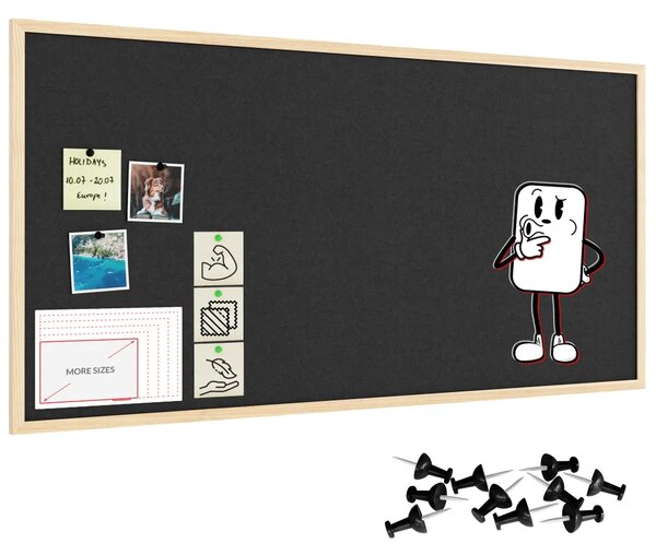 Textilní (plstěná) tabule 120 × 60 cm, šedá, v lakovaném dřevěném rámu, TFGREY126G