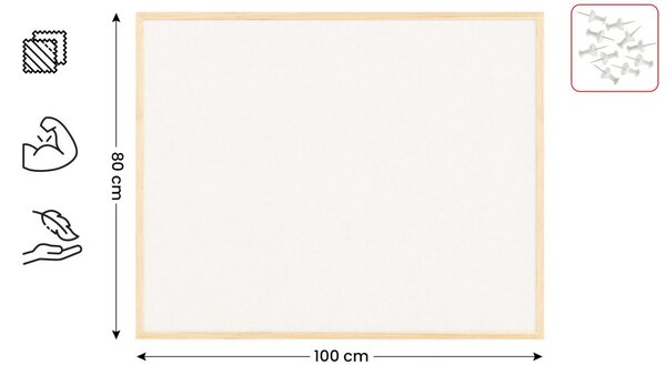 Textilní (plstěná) tabule 100 × 80 cm, bílá, v lakovaném dřevěném rámu, TFWHITE108W