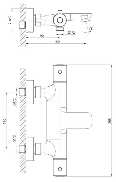 Sapho Sapho, KIMURA Nástěnná vanová termostatická baterie, chrom, KU210
