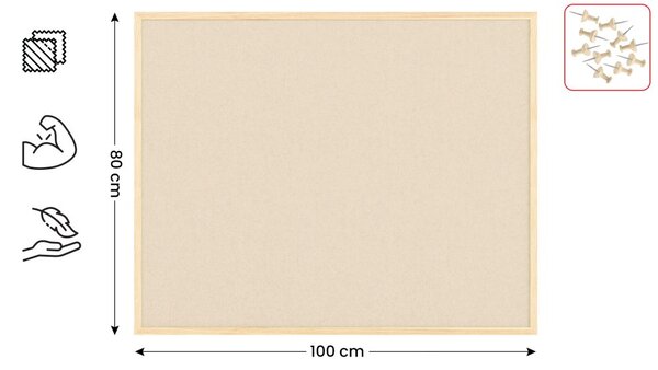 Textilní (plstěná) tabule 100 × 80 cm, camel, v lakovaném dřevěném rámu, TFCAMEL108C
