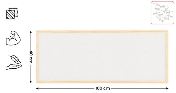 Textilní (plstěná) tabule 100 × 40 cm, bílá, v lakovaném dřevěném rámu, TFWHITE104W
