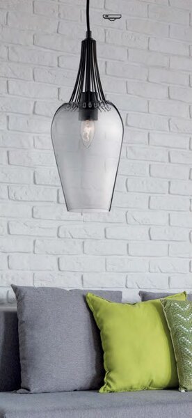 Searchlight 8911BK Závěsné svítidlo WHISK černé, kouřové sklo