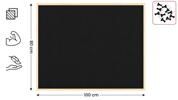 Textilní (plstěná) tabule 100 × 80 cm, černá, v lakovaném dřevěném rámu, TFBLACK108BK