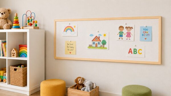 Textilní (plstěná) tabule 100 × 40 cm, bílá, v lakovaném dřevěném rámu, TFWHITE104W