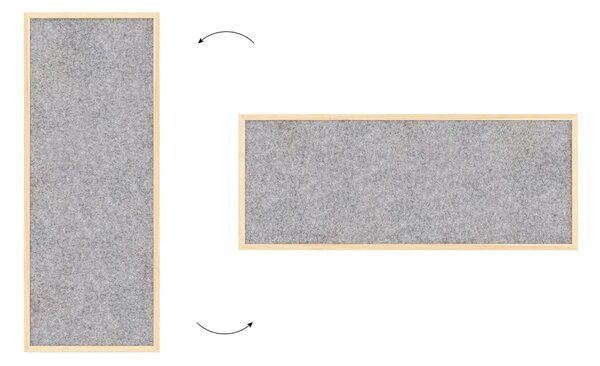 Textilní (plstěná) tabule 100 × 40 cm, světle šedá, v lakovaném dřevěném rámu, TFLIGHTG104G