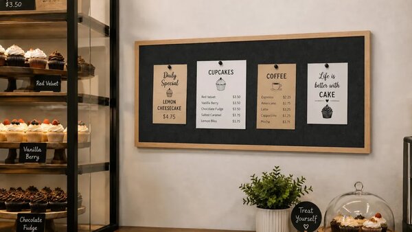 Textilní (plstěná) tabule 100 × 40 cm, šedá, v lakovaném dřevěném rámu, TFGREY104G