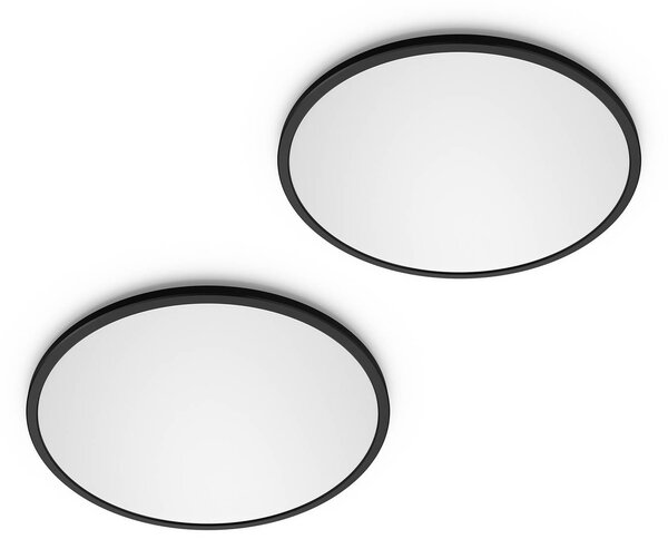 Philips LED SuperSlim sada 2 ks černá IP44 Ø 25 cm 700 K, stmívatelný, Černá, Pracovna / kancelář, Plast, Moderní