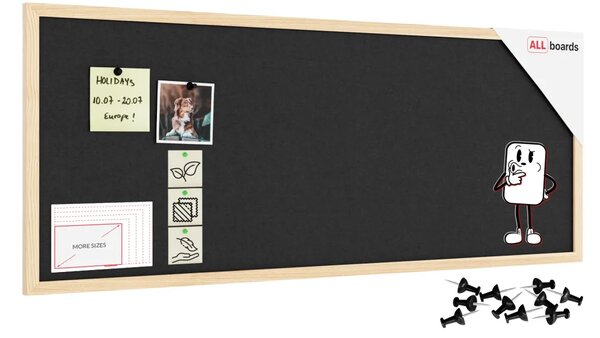 Textilní (plstěná) tabule 100 × 40 cm, šedá, v lakovaném dřevěném rámu, TFGREY104G