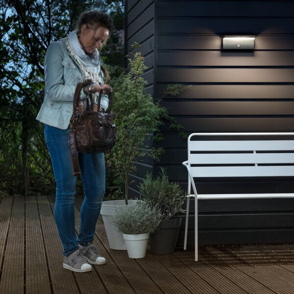 Philips LED venkovní nástěnné svítidlo Bustan, 2 ks, senzor, 700 K, Černá, Hliník, Moderní, Nástěnné svítidlo