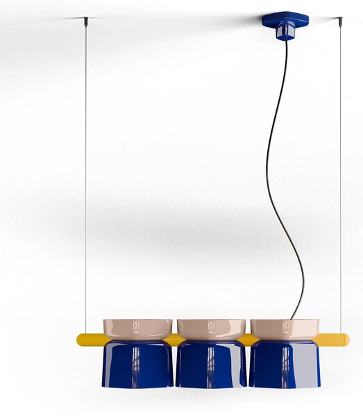 Ferroluce Závěsné svítidlo YAKITORI, d. 104,5 cm, 3xE27 Barva: Šedá-modrá