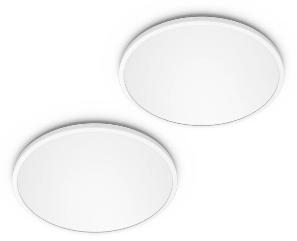 Philips LED SuperSlim, sada 2 ks, bílá, IP44, Ø 25 cm, 700 K, stmívatelný, Bílá / opál, Pracovna / kancelář, Plast, Moderní