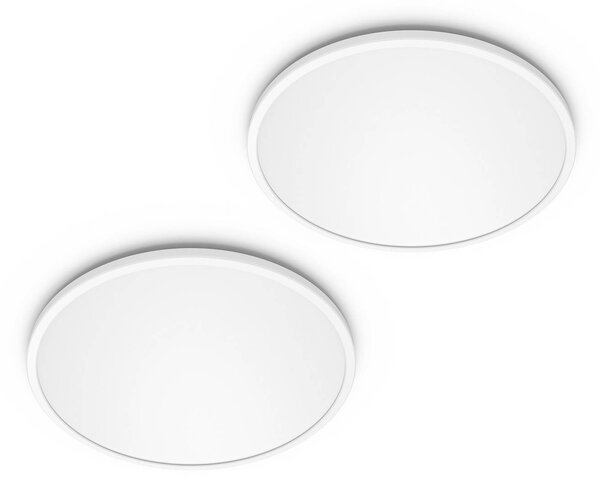 Philips LED SuperSlim, sada 2 ks, bílá, IP44, Ø 30 cm, 700 K, stmívatelný, Bílá / opál, Pracovna / kancelář, Plast, Moderní