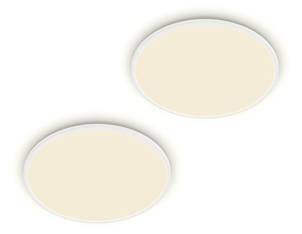 Philips LED stropní svítidlo SuperSlim, sada 2 ks, IP44, Ø 25 cm, 4 000 K, stmívatelný, Bílá / opál, Pracovna / kancelář, Plast, Moderní
