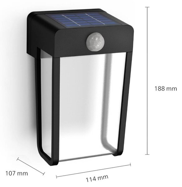 Philips LED solární nástěnné světlo Shroud, černé/čiré, balení po 2 ks, Černá, Plast, Moderní
