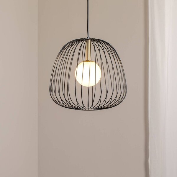SIGMA Závěsné světlo Bell M, Ø 33 cm, 1 žárovka, černá/zlatá/bílá, stmívatelný, Černá, Obývací pokoj / jídelna, kov, Moderní