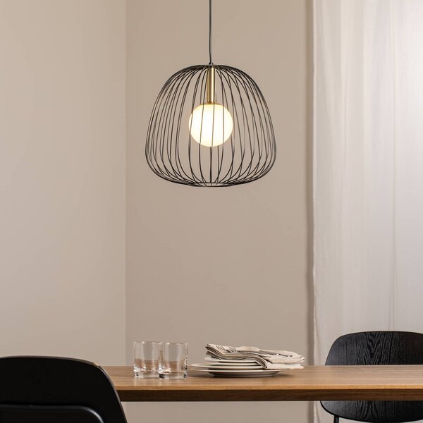 SIGMA Závěsné světlo Bell M, Ø 33 cm, 1 žárovka, černá/zlatá/bílá, stmívatelný, Černá, Obývací pokoj / jídelna, kov, Moderní