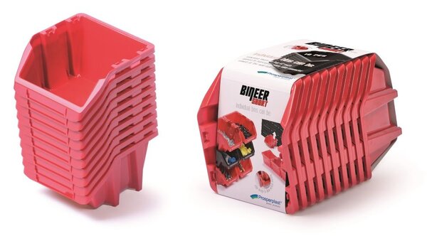 Prosperplast Sada úložných boxů 10 ks BENER 28,8 x 15,8 x 18,7 cm červená