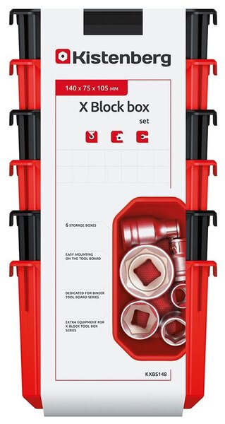 Prosperplast Sada úložných boxů 6 ks XEBLOCCK 14 x 7,5 x 28 cm černo-červená