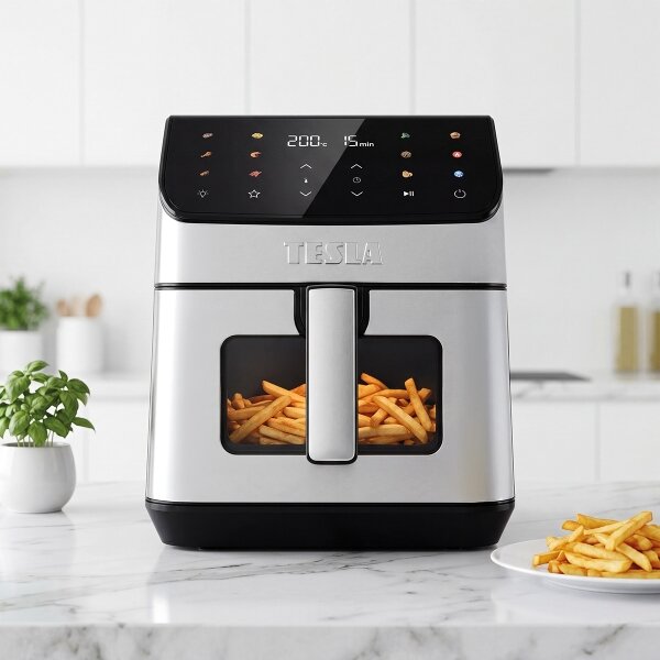 TESLA Electronics AirCook - Horkovzdušná fritéza 6,5 l 2100W/230V m. chrom/černá
