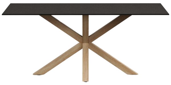 Matně černý skleněný jídelní stůl Kave Home Argo 180 x 100 cm s přírodní kovovou podnoží