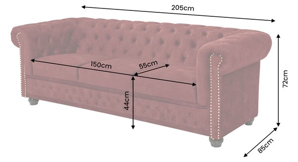 Pohovka CHESTERFIELD 3M 205 CM červená samet Nábytek | Obývací pokoj | Sedací soupravy a pohovky | Pohovky | Pevné