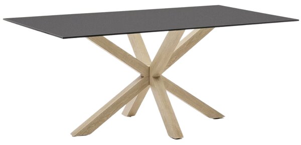 Matně černý skleněný jídelní stůl Kave Home Argo 180 x 100 cm s přírodní kovovou podnoží