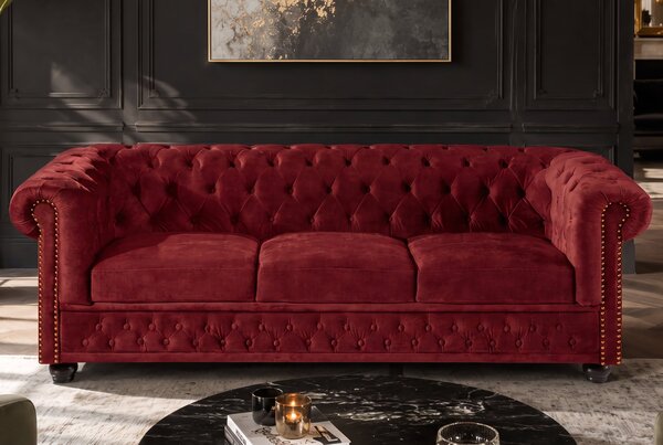 Pohovka CHESTERFIELD 3M 205 CM červená samet Nábytek | Obývací pokoj | Sedací soupravy a pohovky | Pohovky | Pevné