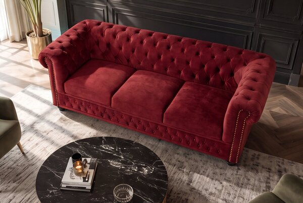 Pohovka CHESTERFIELD 3M 205 CM červená samet Nábytek | Obývací pokoj | Sedací soupravy a pohovky | Pohovky | Pevné