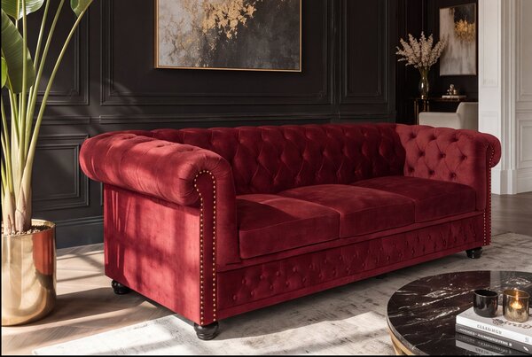 Pohovka CHESTERFIELD 3M 205 CM červená samet Nábytek | Obývací pokoj | Sedací soupravy a pohovky | Pohovky | Pevné