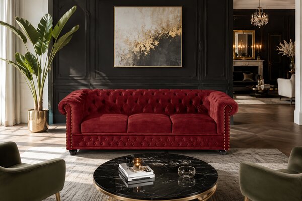 Pohovka CHESTERFIELD 3M 205 CM červená samet Nábytek | Obývací pokoj | Sedací soupravy a pohovky | Pohovky | Pevné