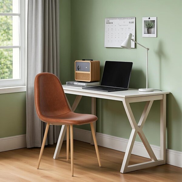 Sada dvou jídelních židlí, ergonomický design, hnědé, omyvatelné polštáře z umělé kůže (PU), kovové nohy, vhodné do kuchyně i jídelny
