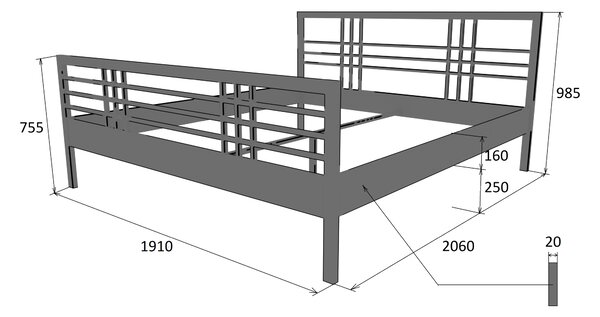 Česká Kovová postel CROSS Barevne provedení: stříbrná RAL 9006, Rozměr: 80 x 200 cm