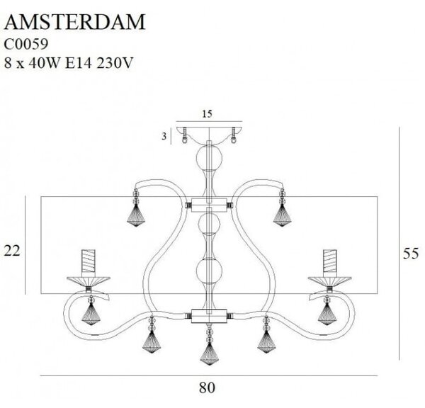 Maxlight C0059 Stropní luxusní lustr AMSTERDAM 78cm