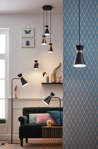 Brilliant 64458/86 Stojací lampa GOLDY zlato-černá