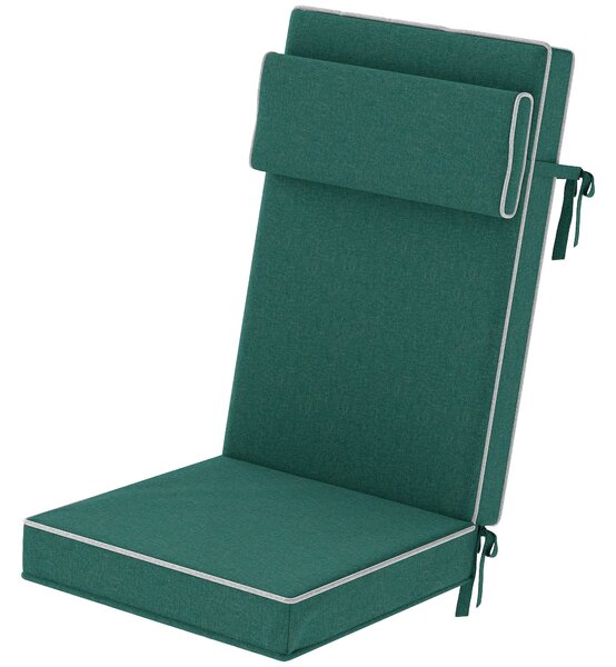 Outsunny Polštář na sedák 120 x 47 x 9,5 cm Voděodolný polštář na židli s popruhy, podhlavníkem, UPF50+ Venkovní i vnitřní polštář na sedadlo, polštář