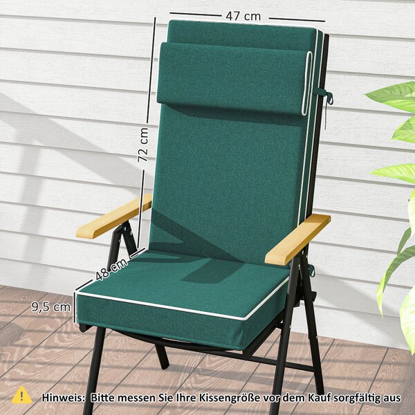 Outsunny Polštář na sedák 120 x 47 x 9,5 cm Voděodolný polštář na židli s popruhy, podhlavníkem, UPF50+ Venkovní i vnitřní polštář na sedadlo, polštář