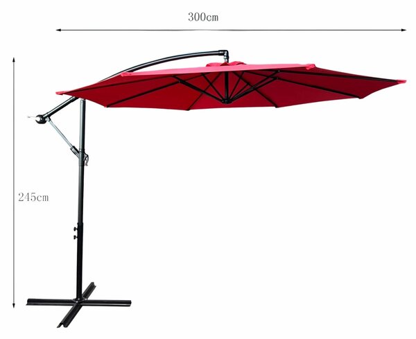 Ak furniture Zahradní slunečník ASTER s boční nohou 300 cm červený