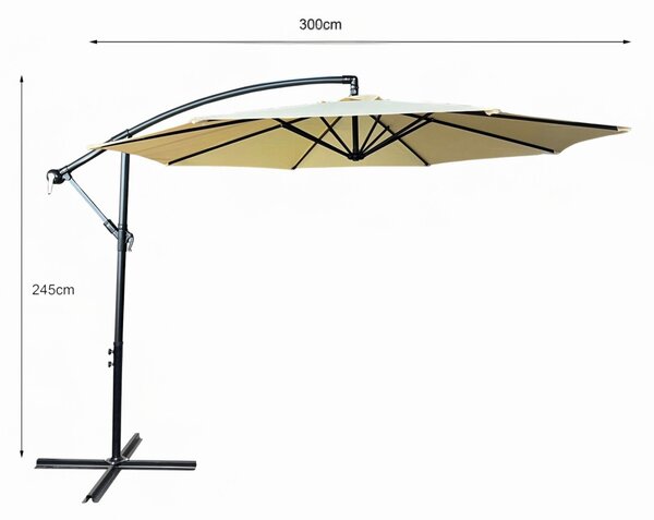 Ak furniture Zahradní slunečník ASTER s boční nohou 300 cm béžový