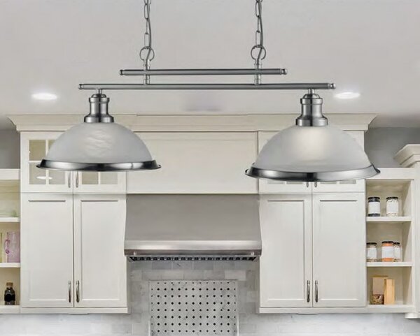 Searchlight 2682-2SS Dvojité závěsné svítidlo BISTRO SATIN, alabastrové sklo