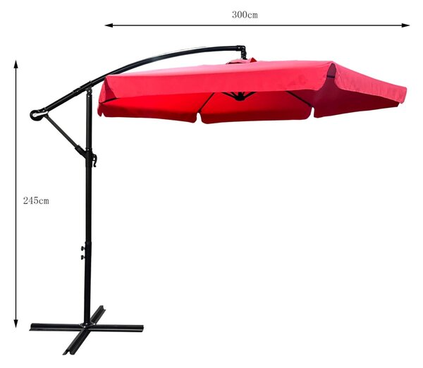 Ak furniture Zahradní slunečník CYNIA s boční nohou 300 cm červený