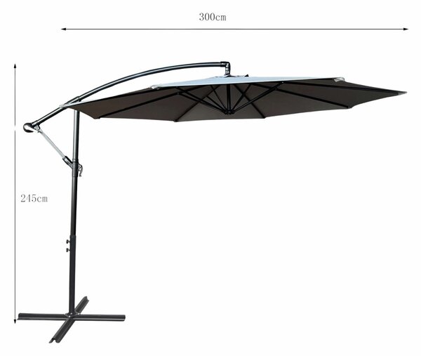 Ak furniture Zahradní slunečník ASTER s boční nohou 300 cm světle šedý