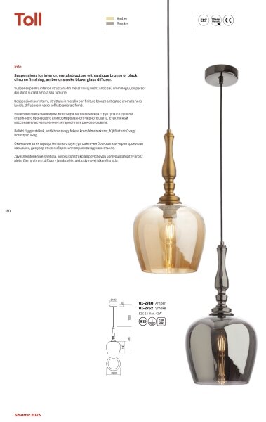 Redo 01-2740 - Lustr na lanku TOLL 1xE27/42W/230V bronzová