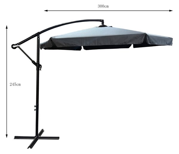 Ak furniture Zahradní slunečník CYNIA s boční nohou 300 cm tmavě šedý