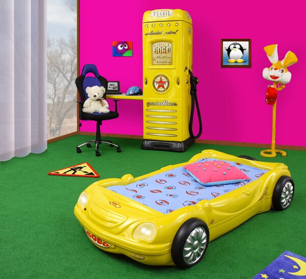 Dětská auto postel BOBO žlutá 140x70cm
