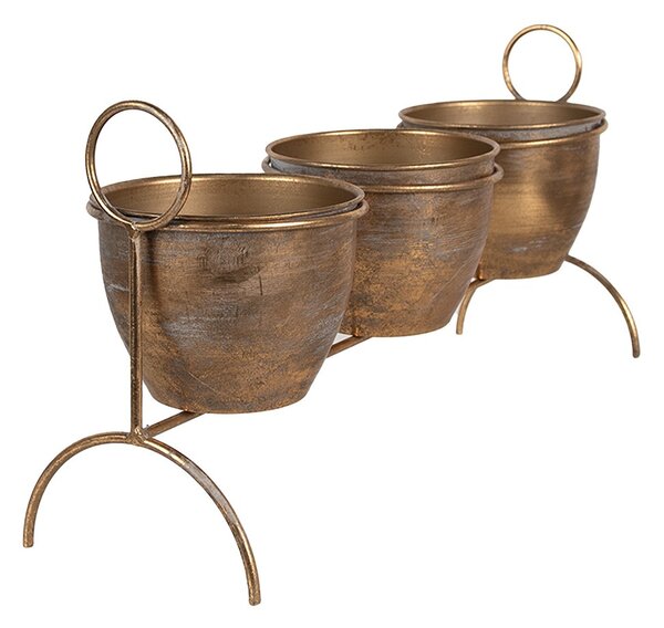 Měděný antik plechový obal na květináč na nožkách - 47*14*23 cm - Clayre & Eef